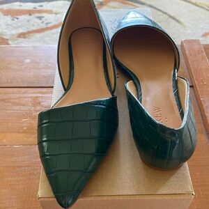 J crew Zoe crocodile embossed d’orsay flats academic green size 8.5